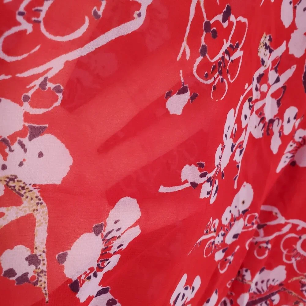 Vivienne Tam NWT Size 1X Blouse Semi Sheer Popover Cover-up Flutter Floral Red - Picture 11 of 12